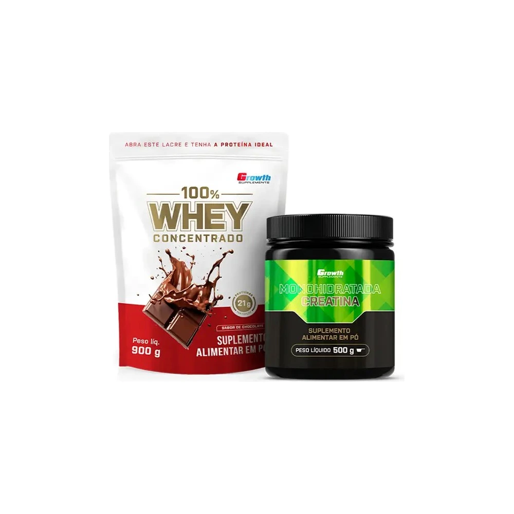 Kit 100% Whey Protein Concentrado 900g e Creatina Monohidratada 500g