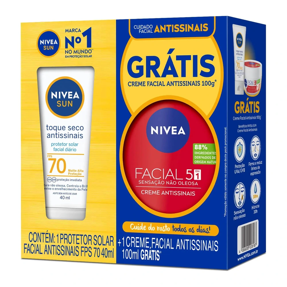 Protetor Solar Nivea Sun 40ml Fps70 Gratis Creme Antissinais Especial