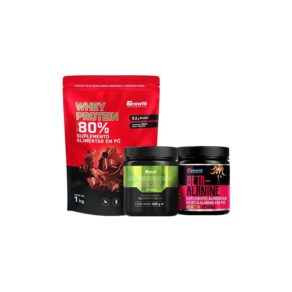Kit Whey Protein Concentrado 1kg, Creatina Monohidrata 250g, Beta Alanina 250g