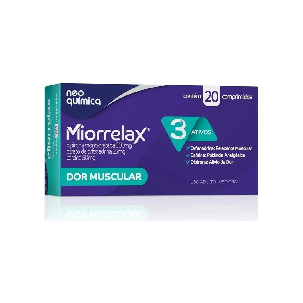 Analgésico Miorrelax Dipirona 300mg + Orfenadrina 35mg + Cafeína 50mg 20 Comprimidos