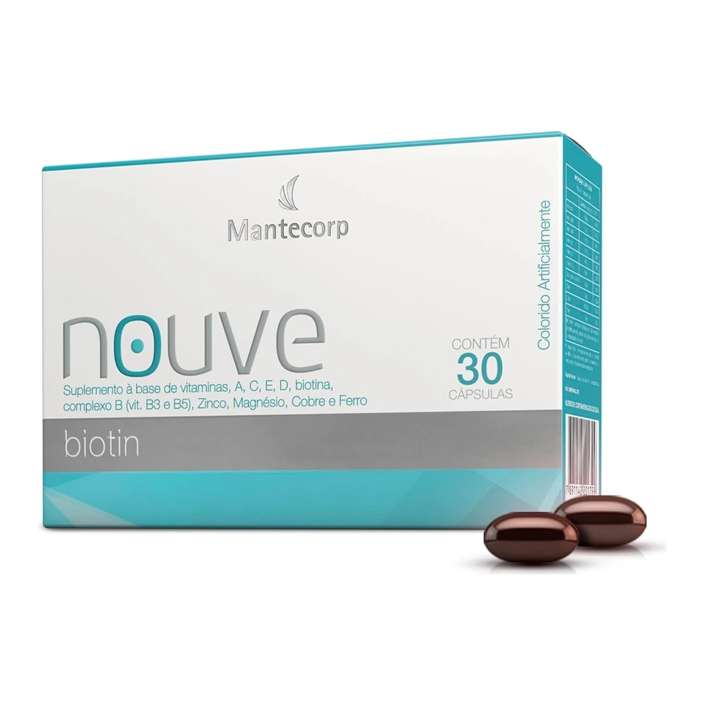 MANTECORP – Nutracêutico Nouve Biotin – Unhas Mais Resistentes, Reduz Queda Capilar, Fortalece Fios – Biotina, Benefícios Duradouros – 30 Cápsulas
