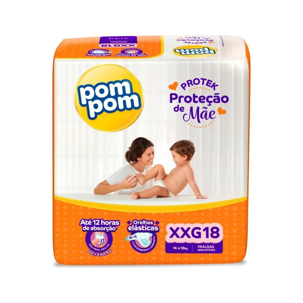 Fralda Pom Pom Protek Proteção de Mãe XXG 18 Unidades