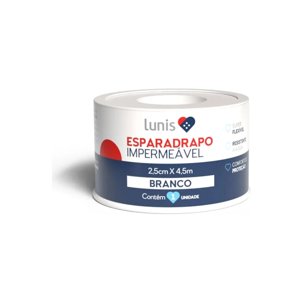 Esparadrapo Impermeável Lunis Branco 2,5cm X 4,5m