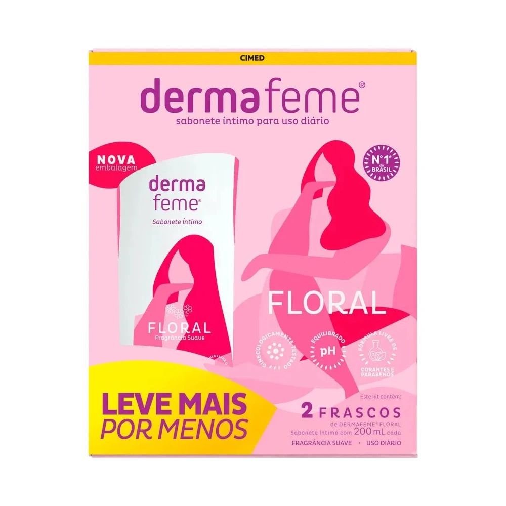 Sabonete Líquido Íntimo Floral Dermafeme 2 Unidades 200ml Cada