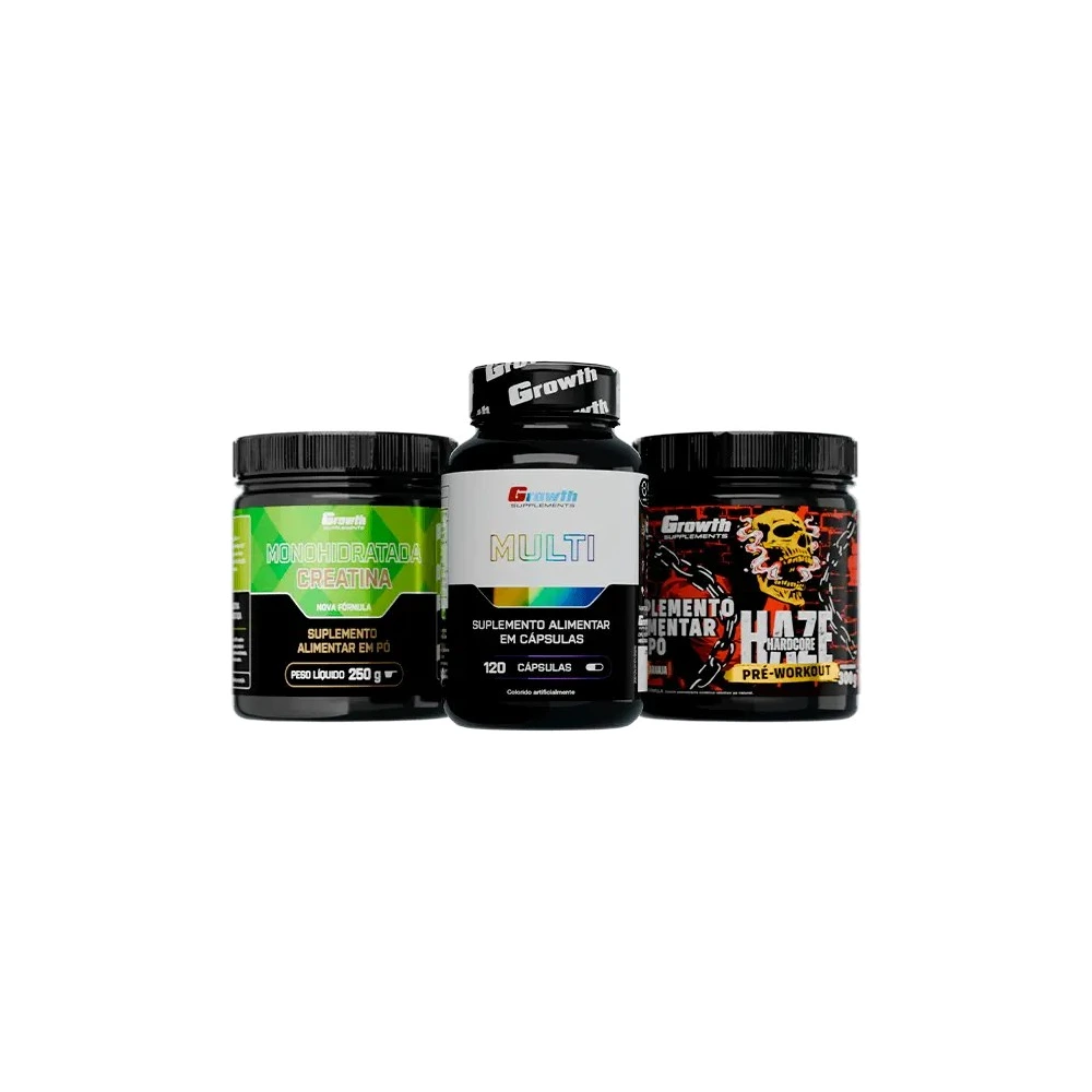 Kit Creatina Monohidratada 250g, Multivitamínico 120 caps e Pré-Treino Haze 300g