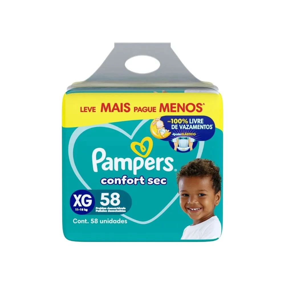 Fralda Pampers Confort Sec Xg Super Fortebag Com 58 Unidades Leve Mais Pague Menos Especial