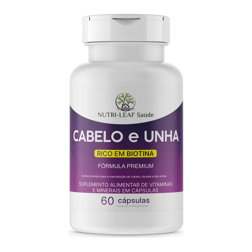 Cabelo e Unha Vitamina para Crescimento Capilar Unhas Fortes e Pele Saudável com Biotina Zinco e 16 Vitaminas Essenciais 60 Cápsulas da NUTRI-LEAF Saú