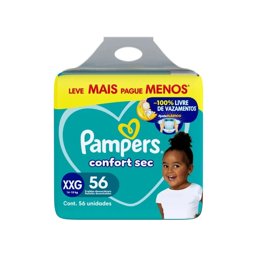 Fralda Pampers Confort Sec Xxg Super Fortebag Com 56 Unidades Leve Mais Pague Menos Especial