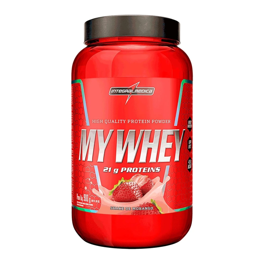 Integralmedica My Whey Proteína em Pó Sabor Morango – 21g de Proteína por Porção – Alta Concentração de BCAAs – Pote 900g