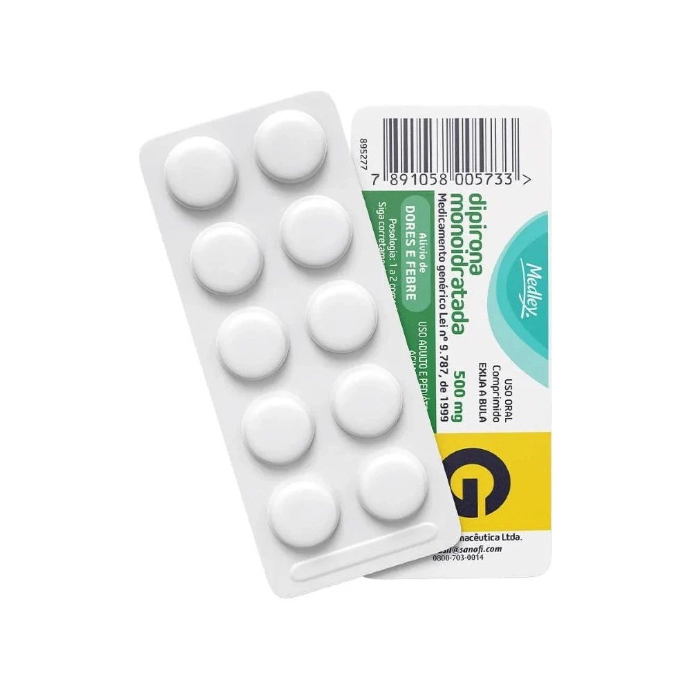 Dipirona Monoidratada 500mg Com 10 Comprimidos Medley Genérico