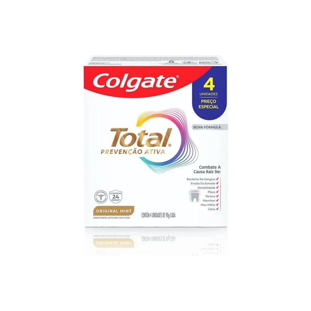 Creme Dental Colgate Total Prevenção Ativa Original Mint 90g 4 Unidades