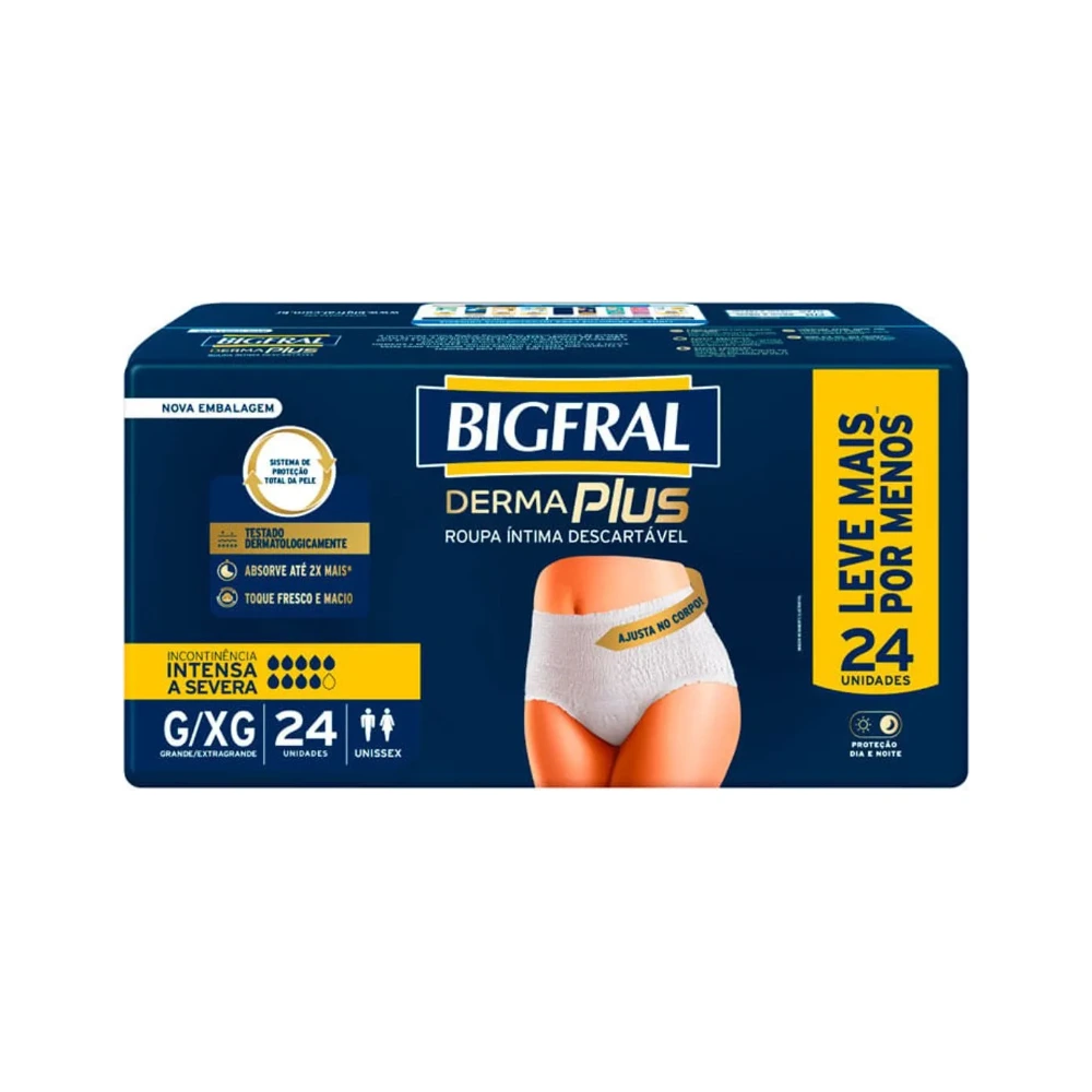 Roupa Íntima Bigfral Derma Plus Tamanho G/xg 24 Unidades