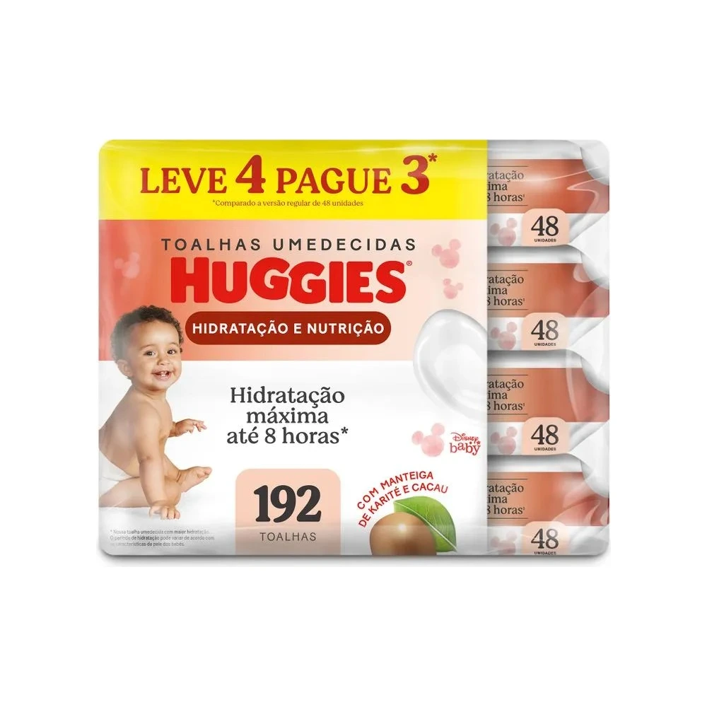 Toalha Umedecida Huggies Hidratação E Nutrição 48 Unidades 4 Pacotes