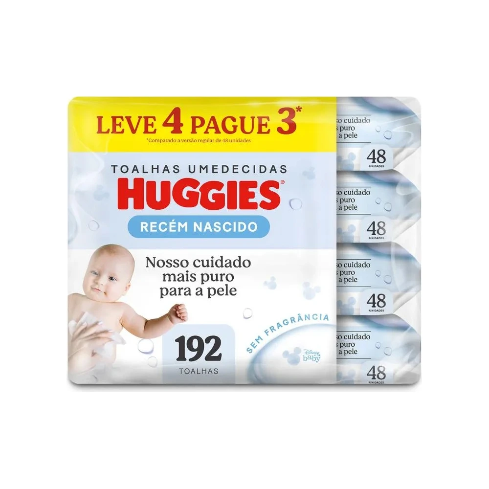 Toalha Umedecida Huggies Recém-nascido 48 Unidades 4 Pacotes