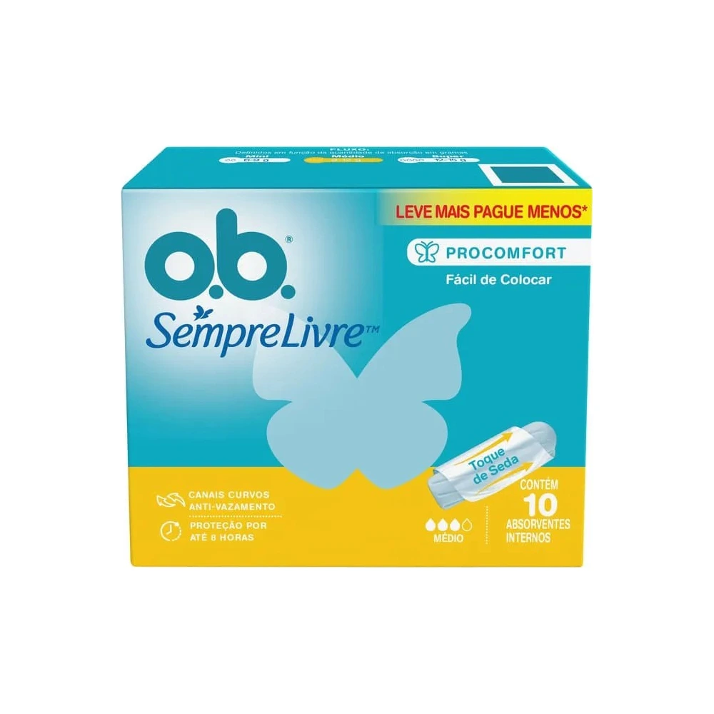 Absorvente O.b. Interno Médio Leve 10 Pague 8 Unidades